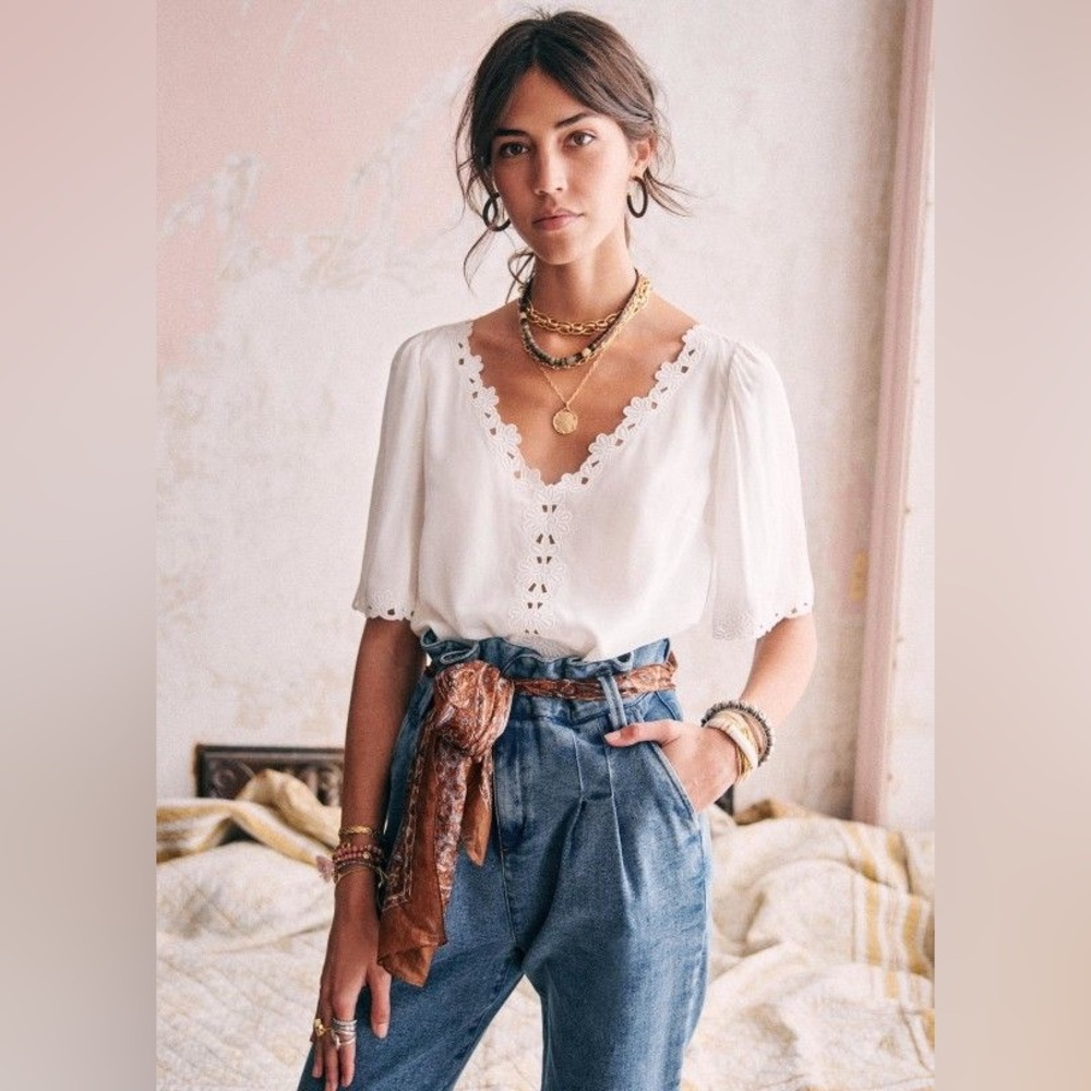 Sezane Ilone Blouse 100% Silk Ecru